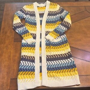 Lovestitch Chevron Pattern Cardigan in Yellow, Brown, and Cream